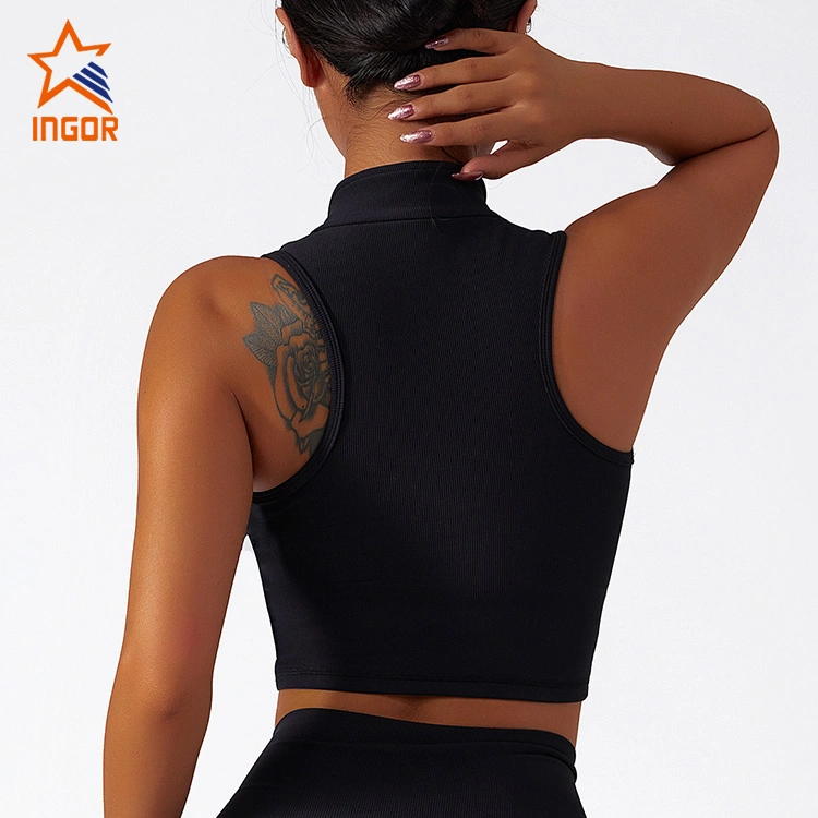 Ingor Sportswear European and American Zipper Ribbed Yoga Vest Outer Wear Running Gym Fitness Bra Shockproof High Impact Sports Wear